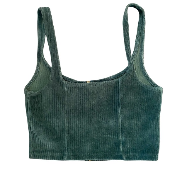 Forever 21 Green Corduroy Corset Top Zip Front Bustier Tank Y2K - Picture 2 of 9